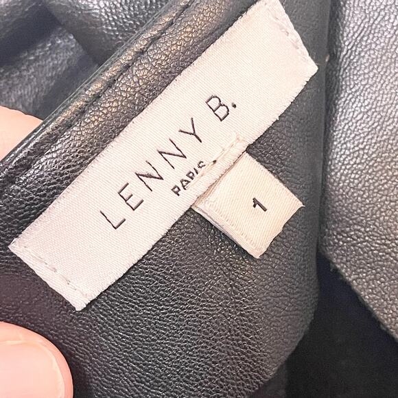 Lenny B. Paris Black Vegan Black Leather Belted Pencil Mini Skirt Size 1 - Picture 3 of 11